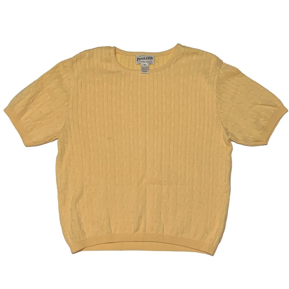 Pendleton Cable Knit Cotton Sweater Short Sleeve Pullover Top Yellow Preppy XL